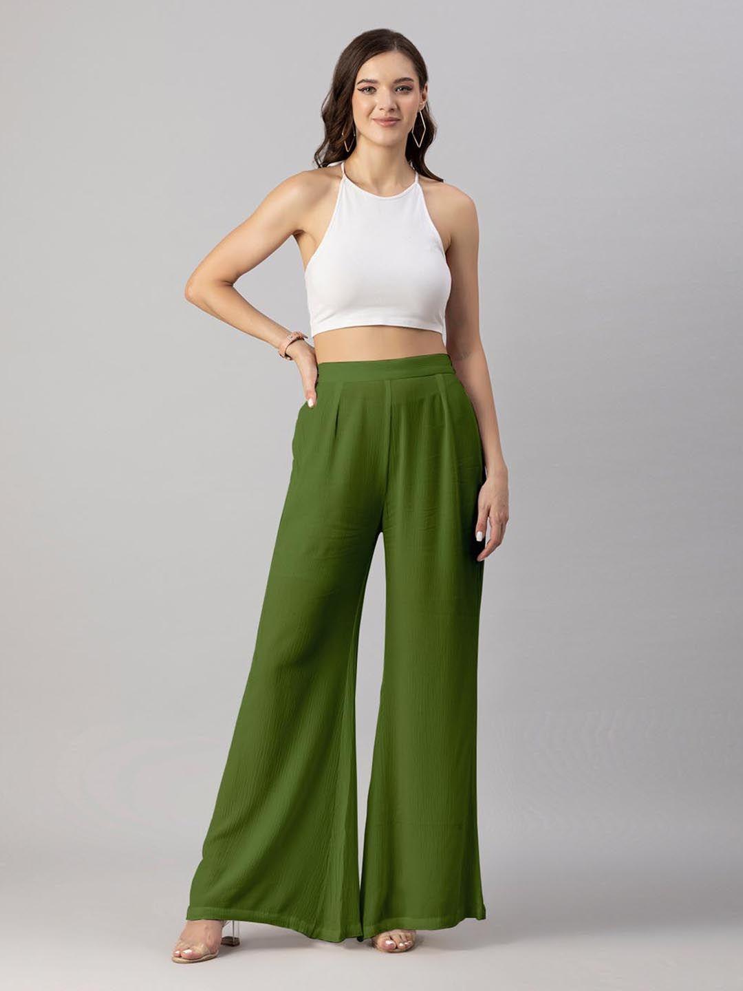 moomaya women loose fit high-rise pleated parallel trousers
