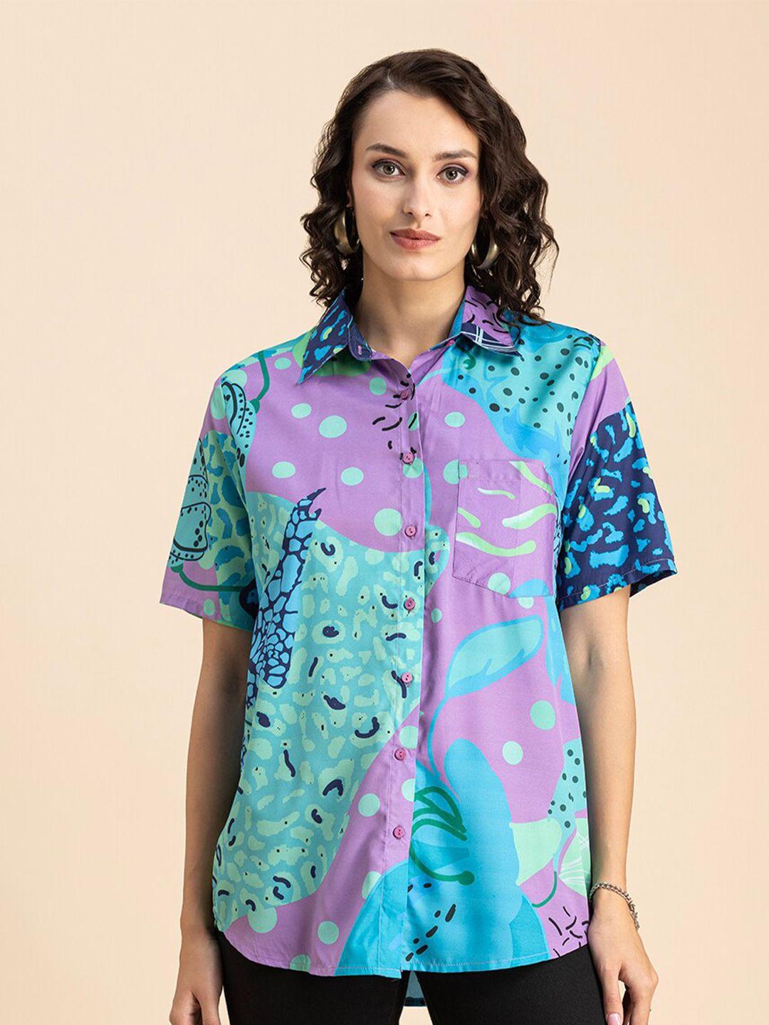 moomaya women purple floral opaque printed casual shirt