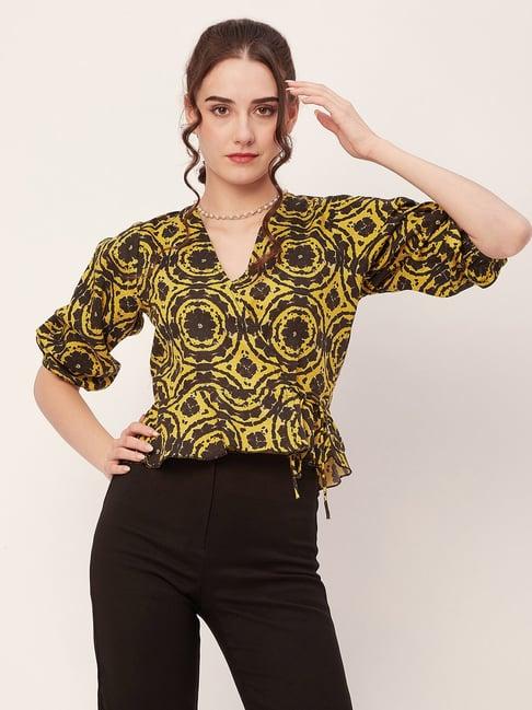 moomaya yellow & black cotton printed top