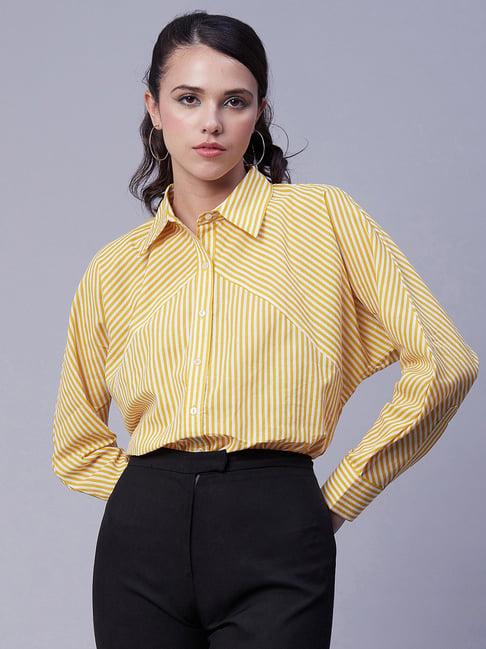 moomaya yellow & white cotton striped shirt