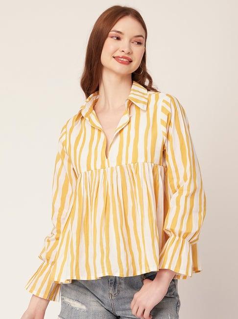 moomaya yellow & white cotton striped top