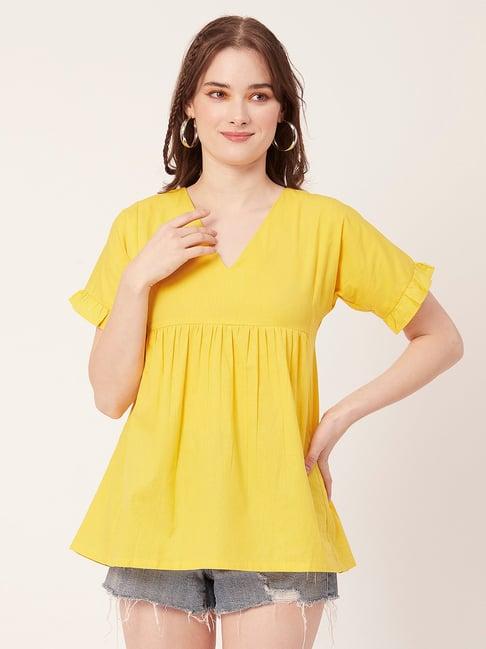 moomaya yellow cotton regular fit top