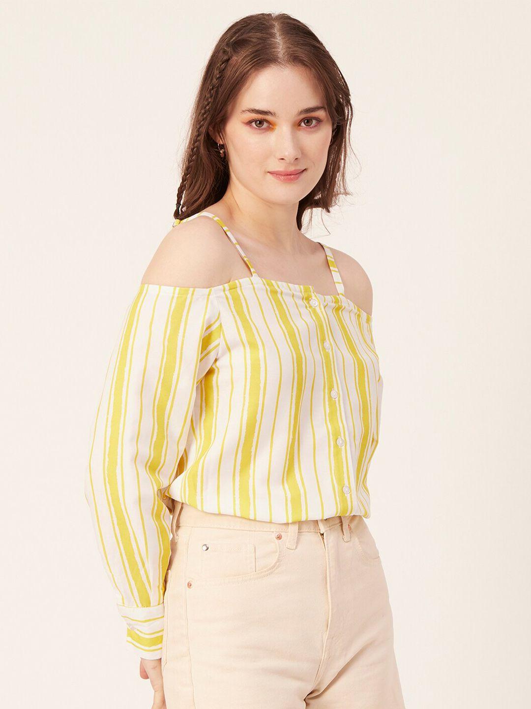 moomaya yellow striped bardot crop top