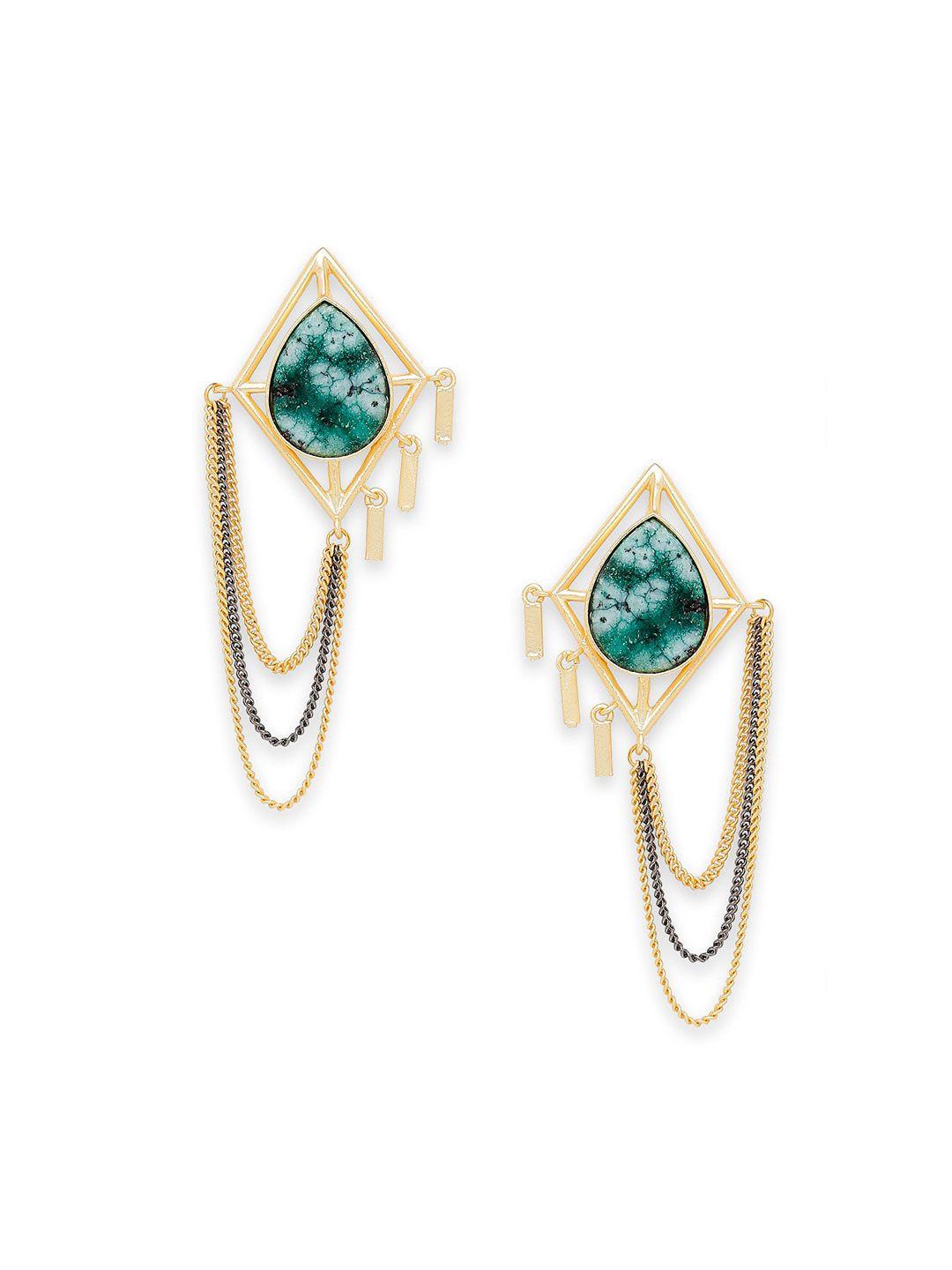 moon dust gold-plated & green handcrafted geometric studs