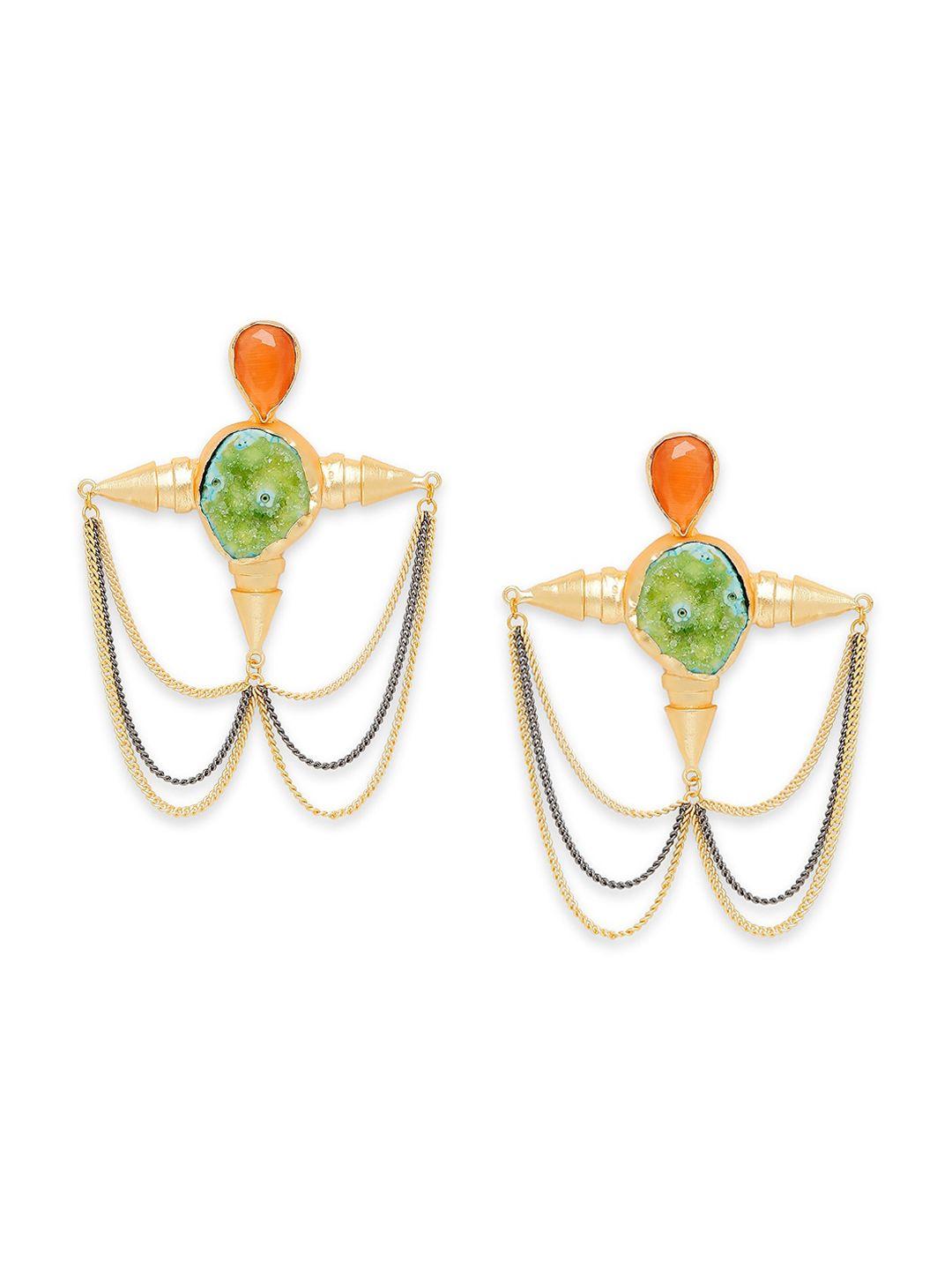 moon dust gold-toned & green contemporary drop earrings