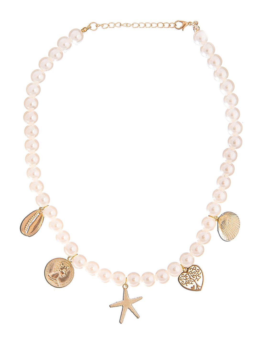 moon dust white & gold-plated pearl with charm necklace