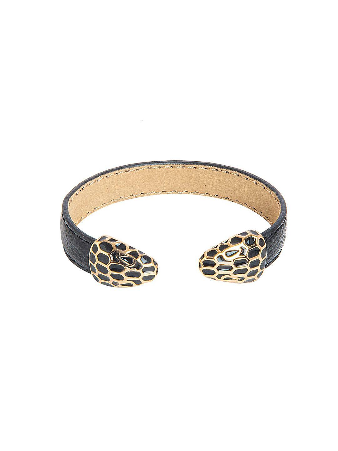 moon dust women black gold-toned leather wraparound bracelet