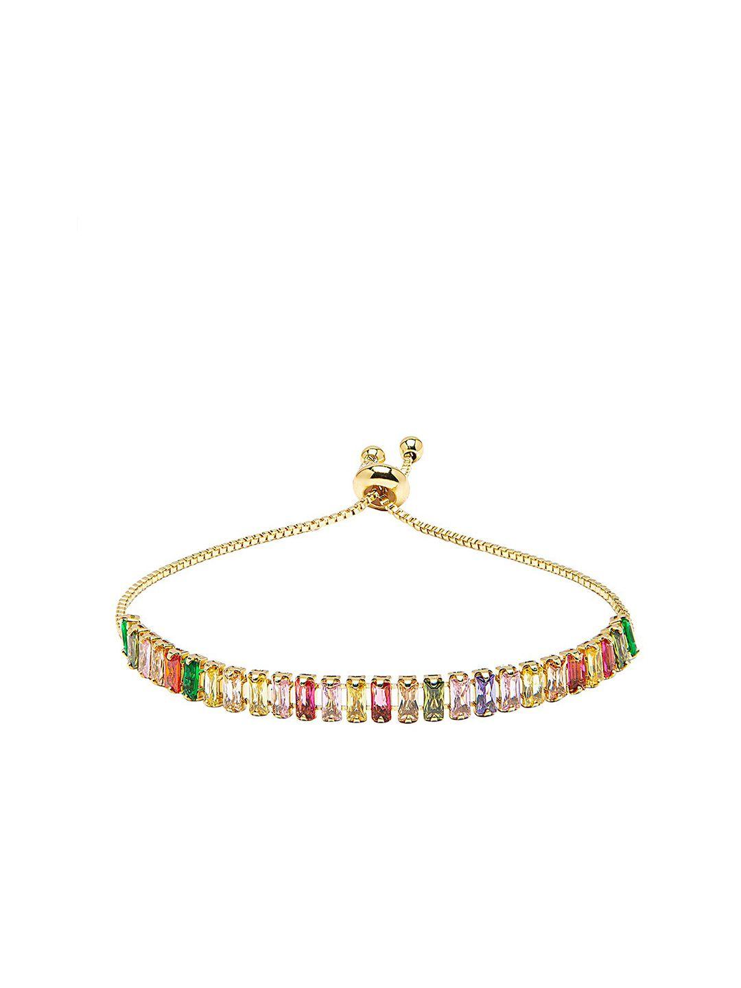 moon dust women gold-toned & pink brass cubic zirconia enamelled gold-plated charm bracelet