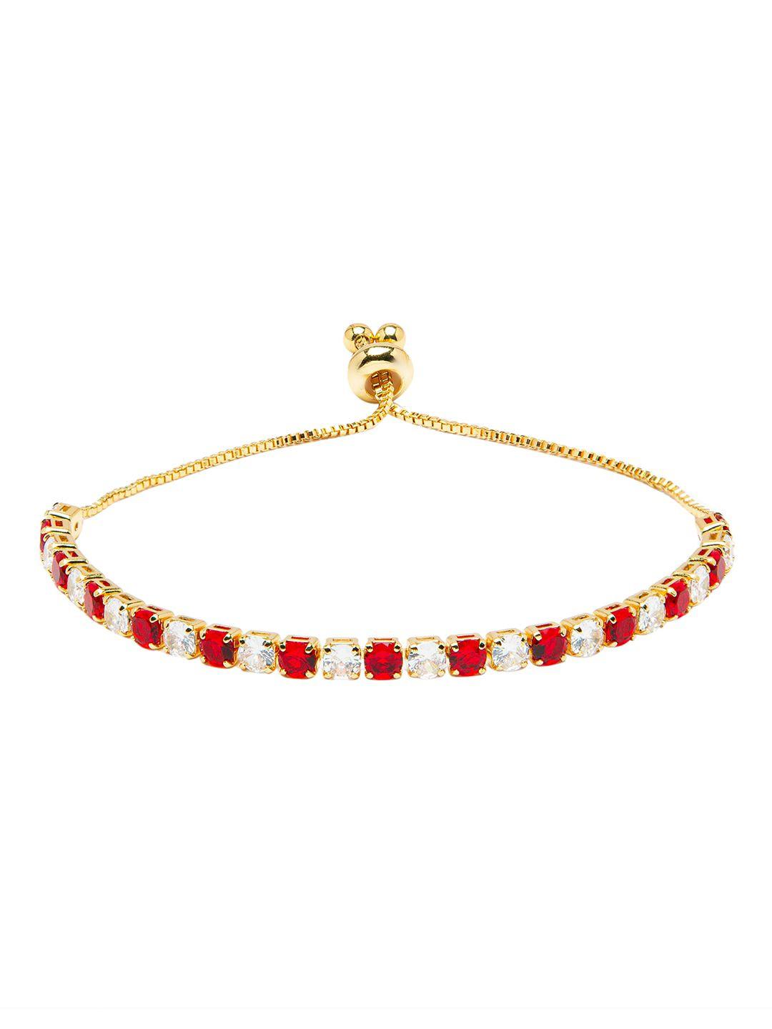 moon dust women gold-toned & red brass cubic zirconia gold-plated charm bracelet