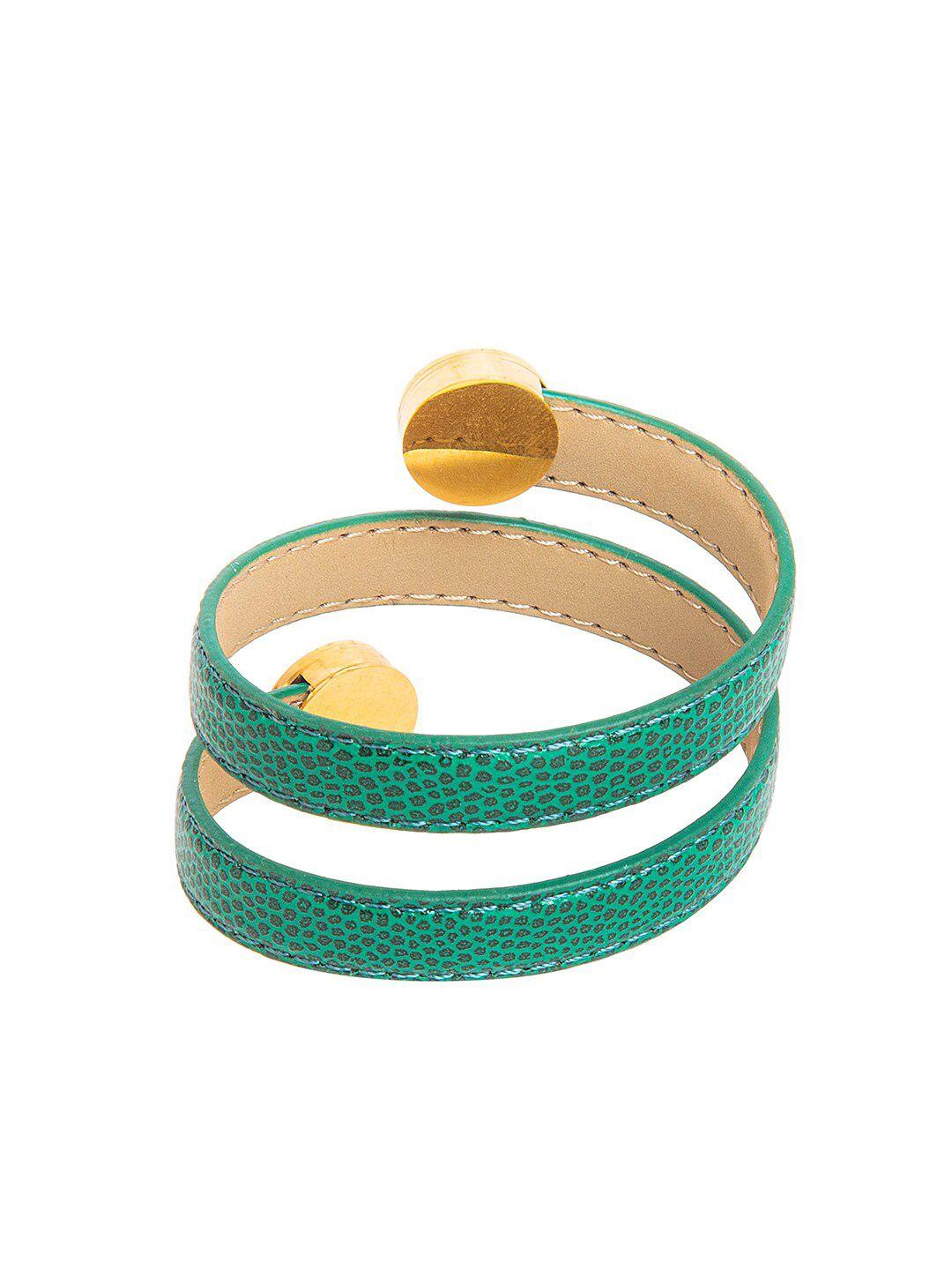 moon dust women green & black leather gold-plated wraparound bracelet