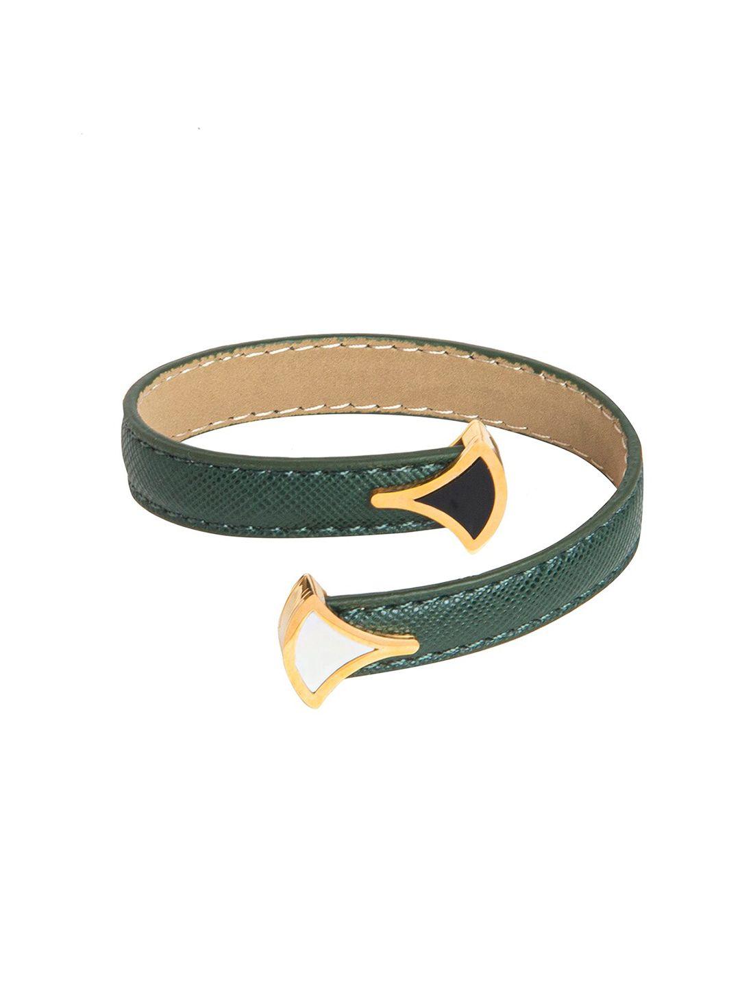 moon dust women green & gold-plated leather wraparound bracelet