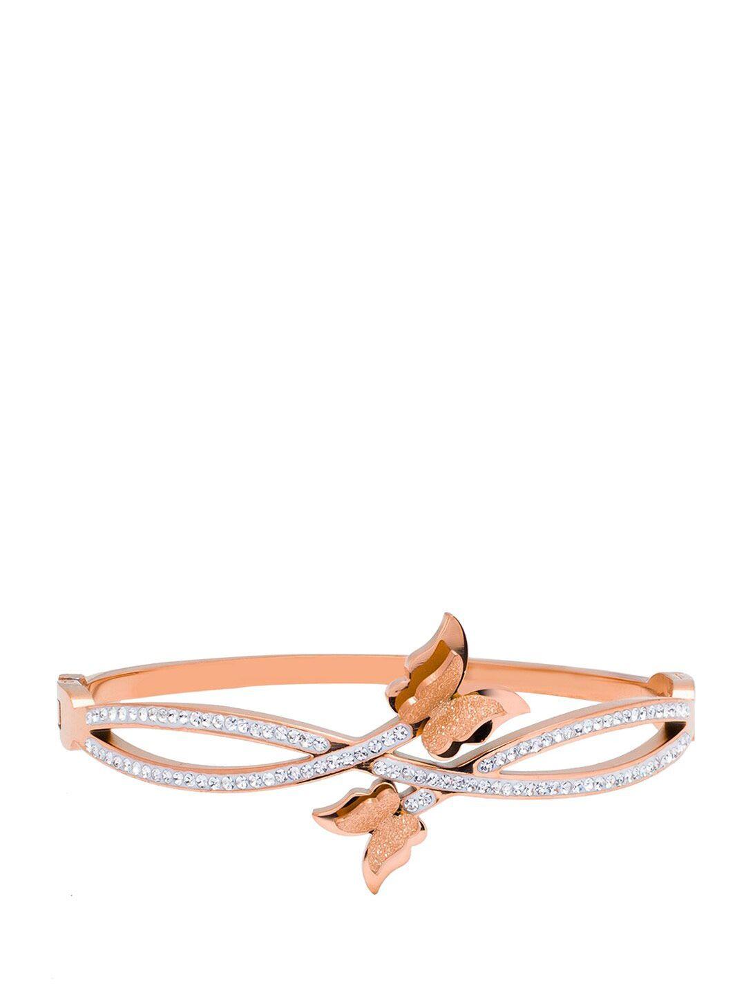 moon dust women rose gold-plated cz and crystal studded bangle-style bracelet