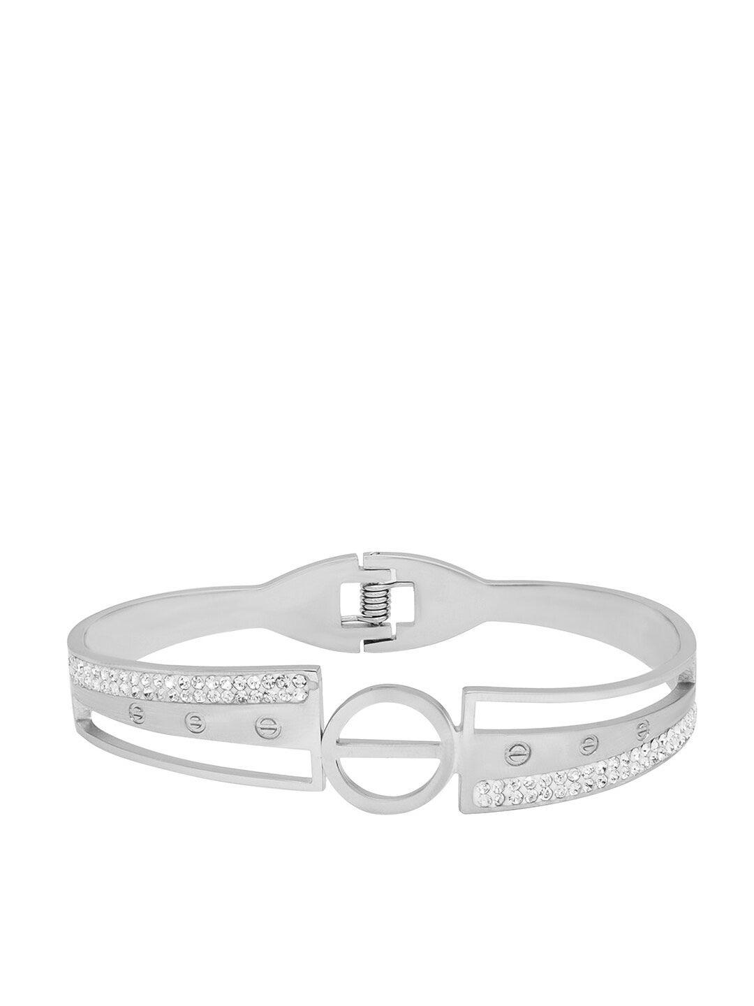 moon dust women silver-plated cubic zirconia bangle-style bracelet