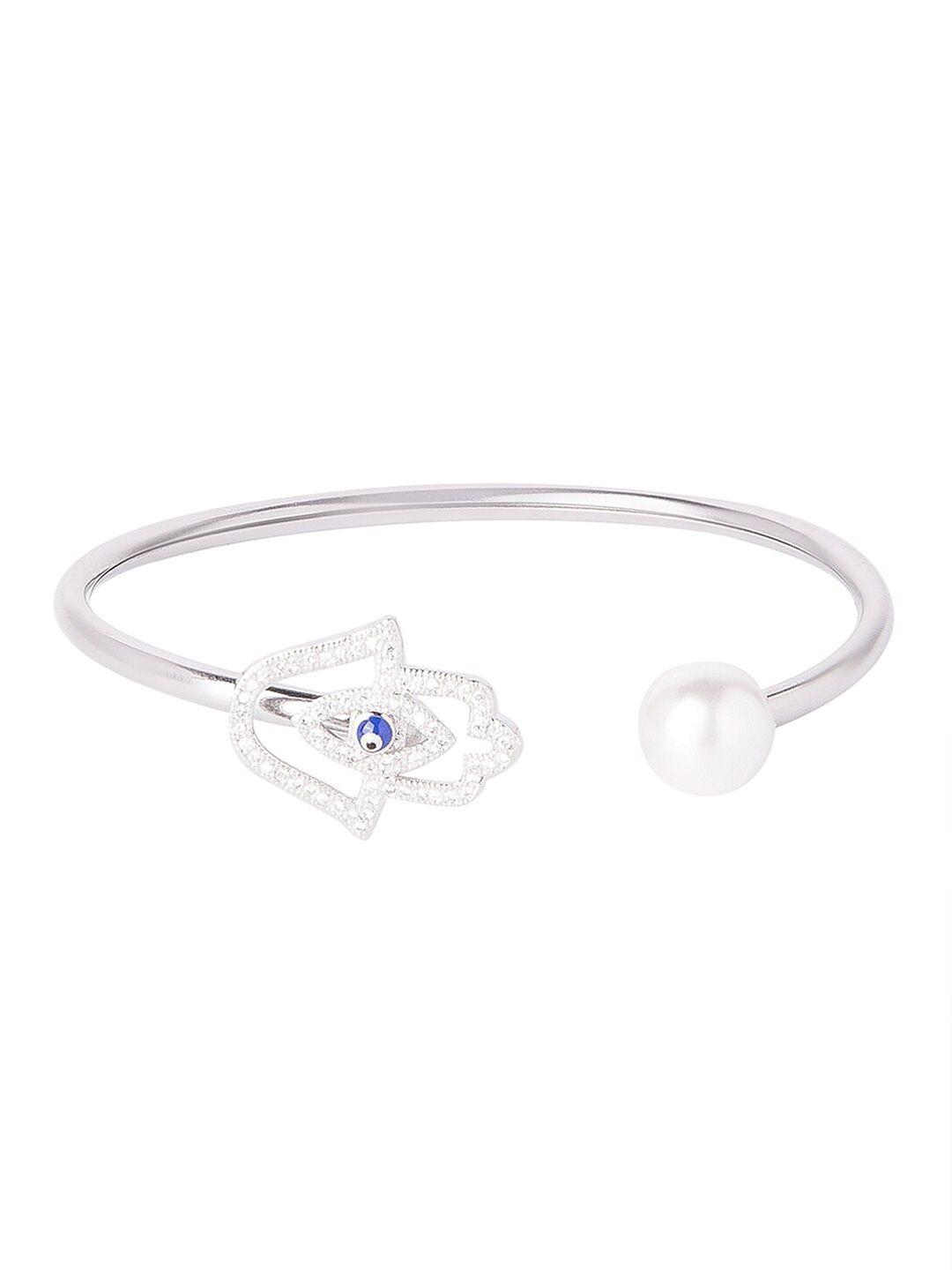 moon dust women silver-toned & white cubic zirconia silver-plated cuff bracelet