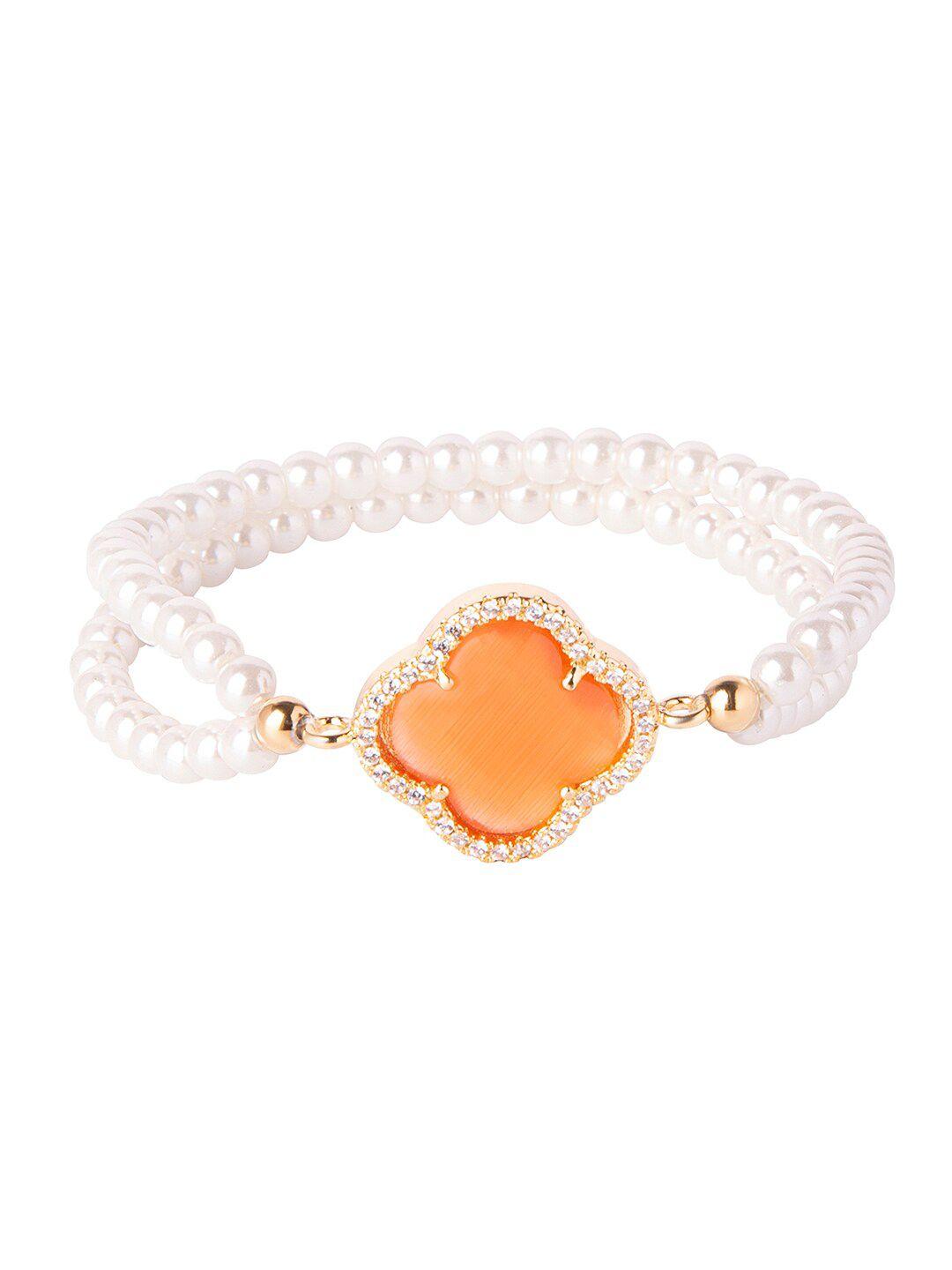 moon dust women white & orange brass cubic zirconia gold-plated charm bracelet