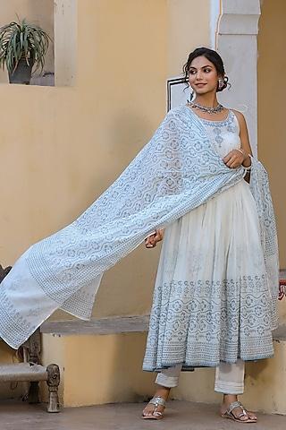 moon grey embroidered anarkali set