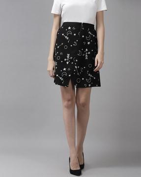 moon printed straight skirt