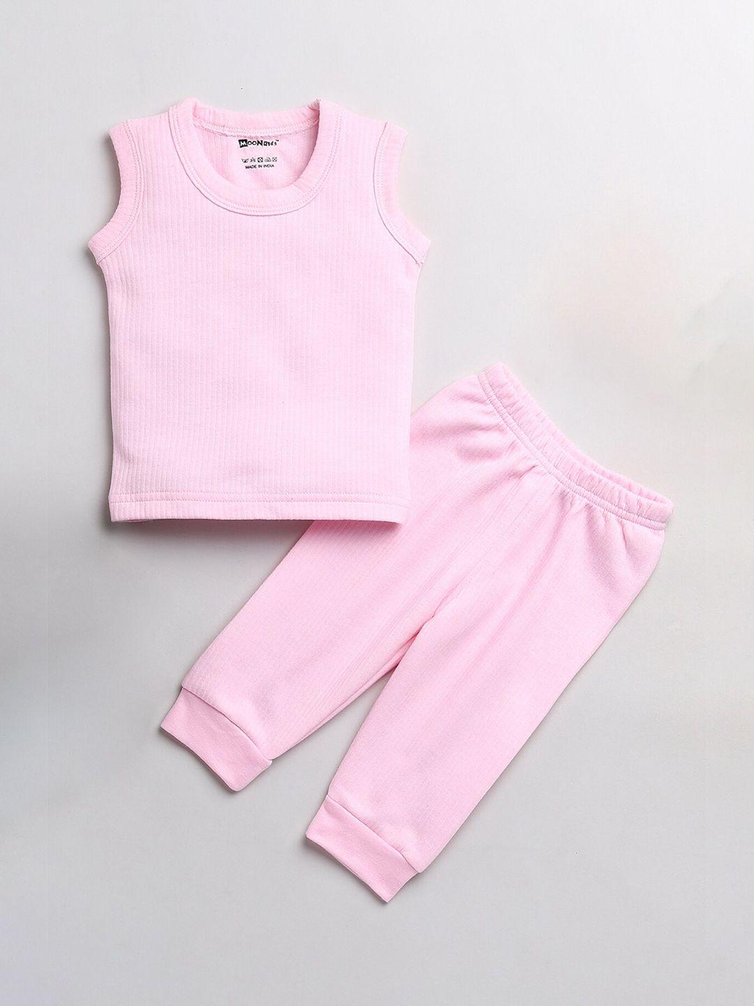 moonkids boys pink solid sleeveless cotton thermal set