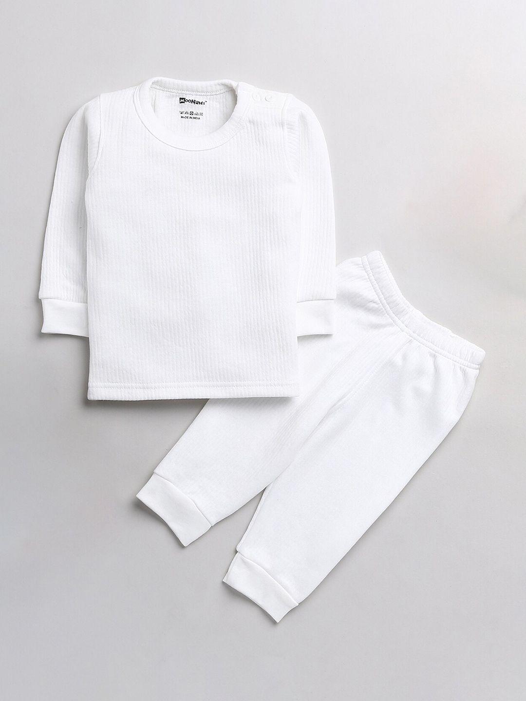 moonkids boys off white solid cotton thermal set