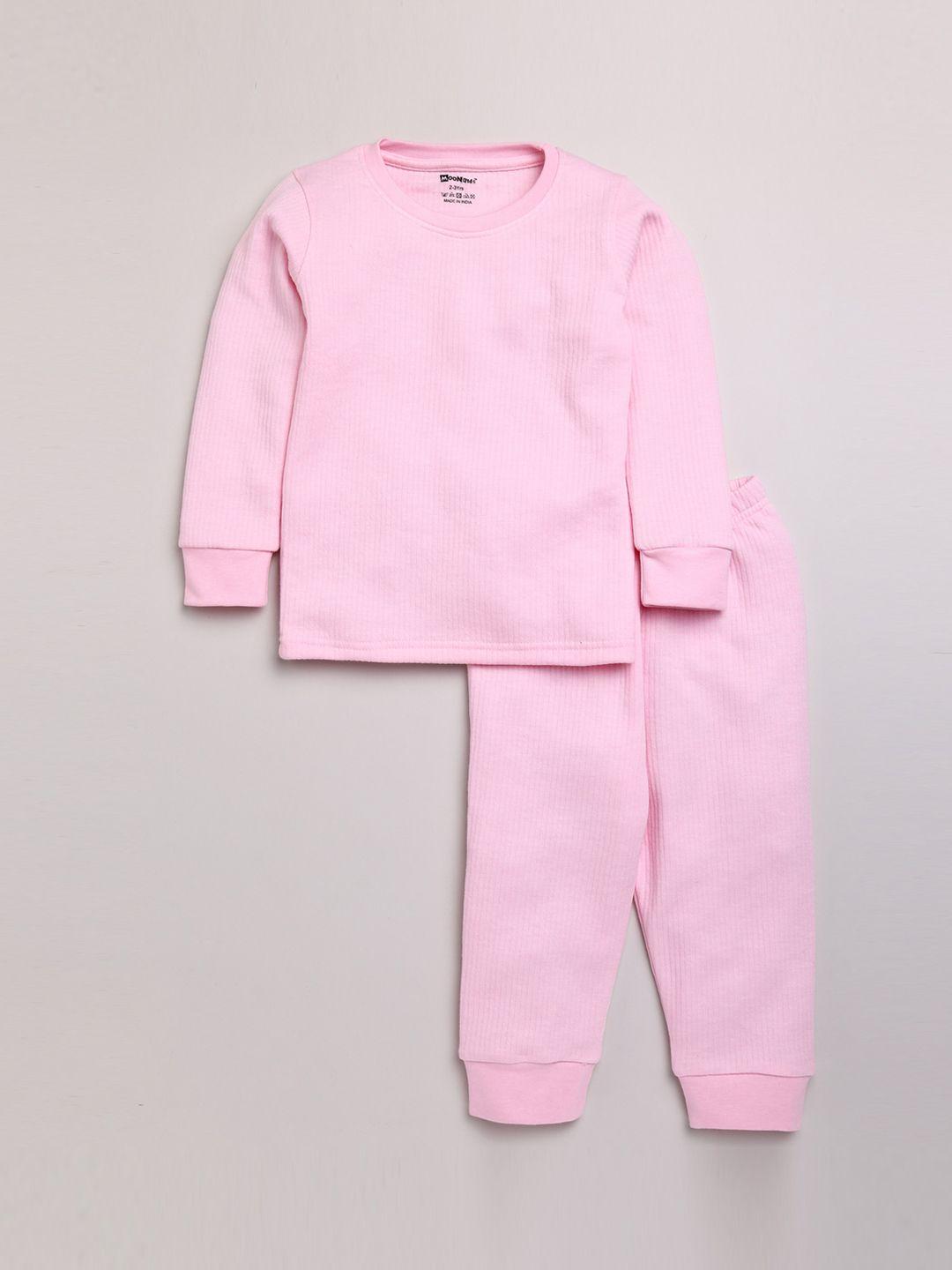 moonkids boys pink solid cotton thermal set