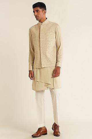 moonrock beige silk tonal embroidered nehru jacket