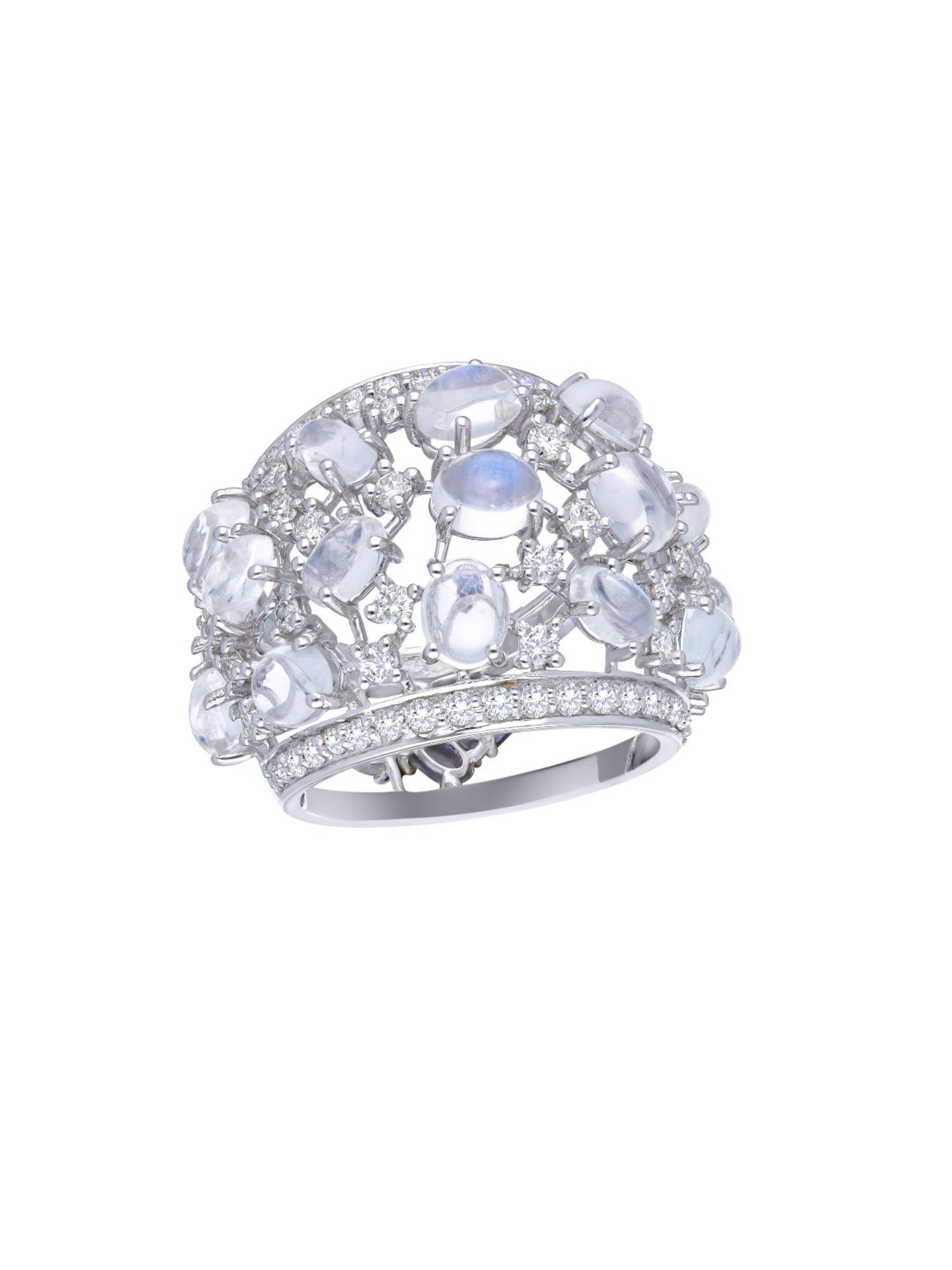 moonstone and diamond ring in 18kt white gold