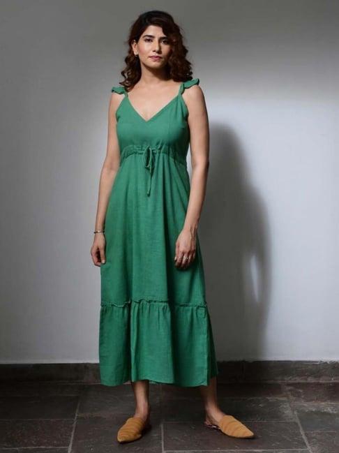 moontara green juniper slip dress