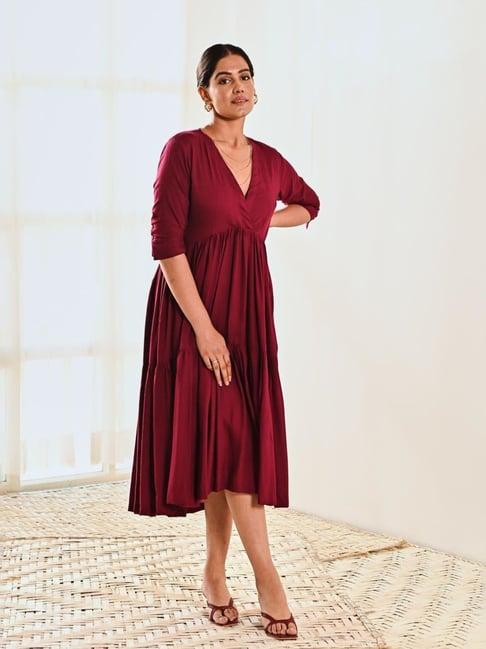 moontara magenta wallflower cotton v neck maxi long dress