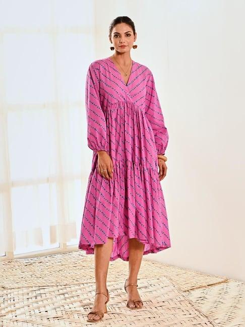 moontara pink wallflower cotton striped print maxi long dress