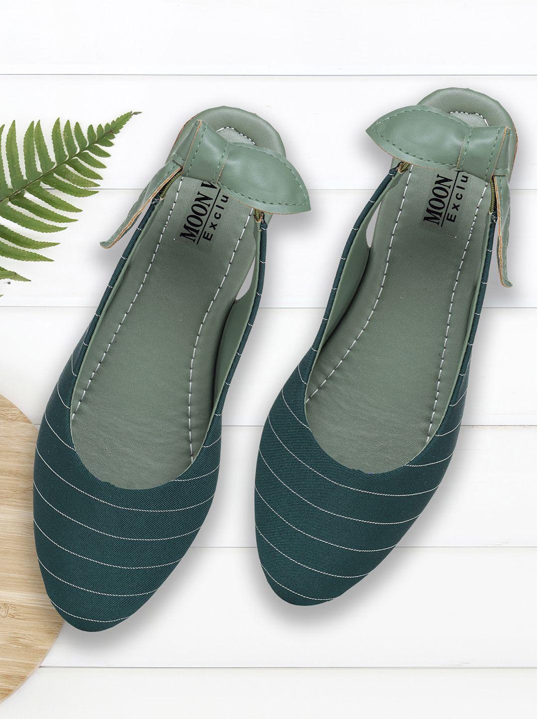 moonwalk women green striped ballerinas flats