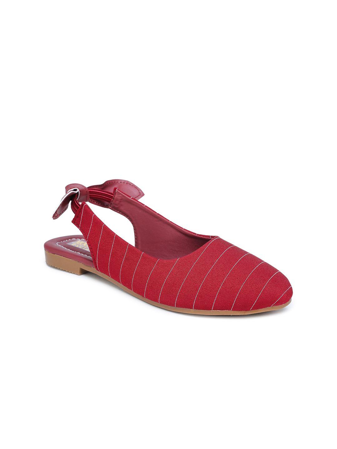 moonwalk women maroon striped ballerinas with bows