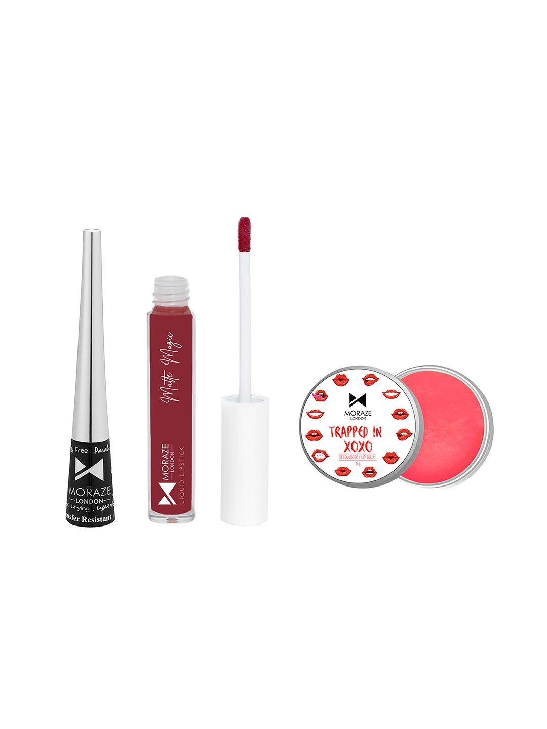 moraze combo lipstick-no regret with eyeliner & lip balm-strawberry