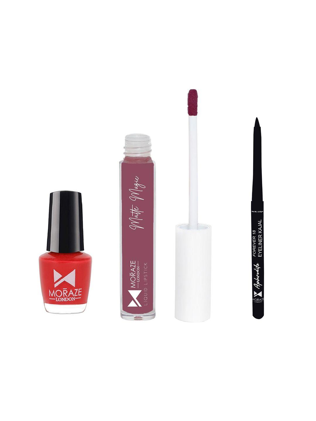 moraze combo pack of nail polish (netflix), kajal, & lipstick (pinky promise)