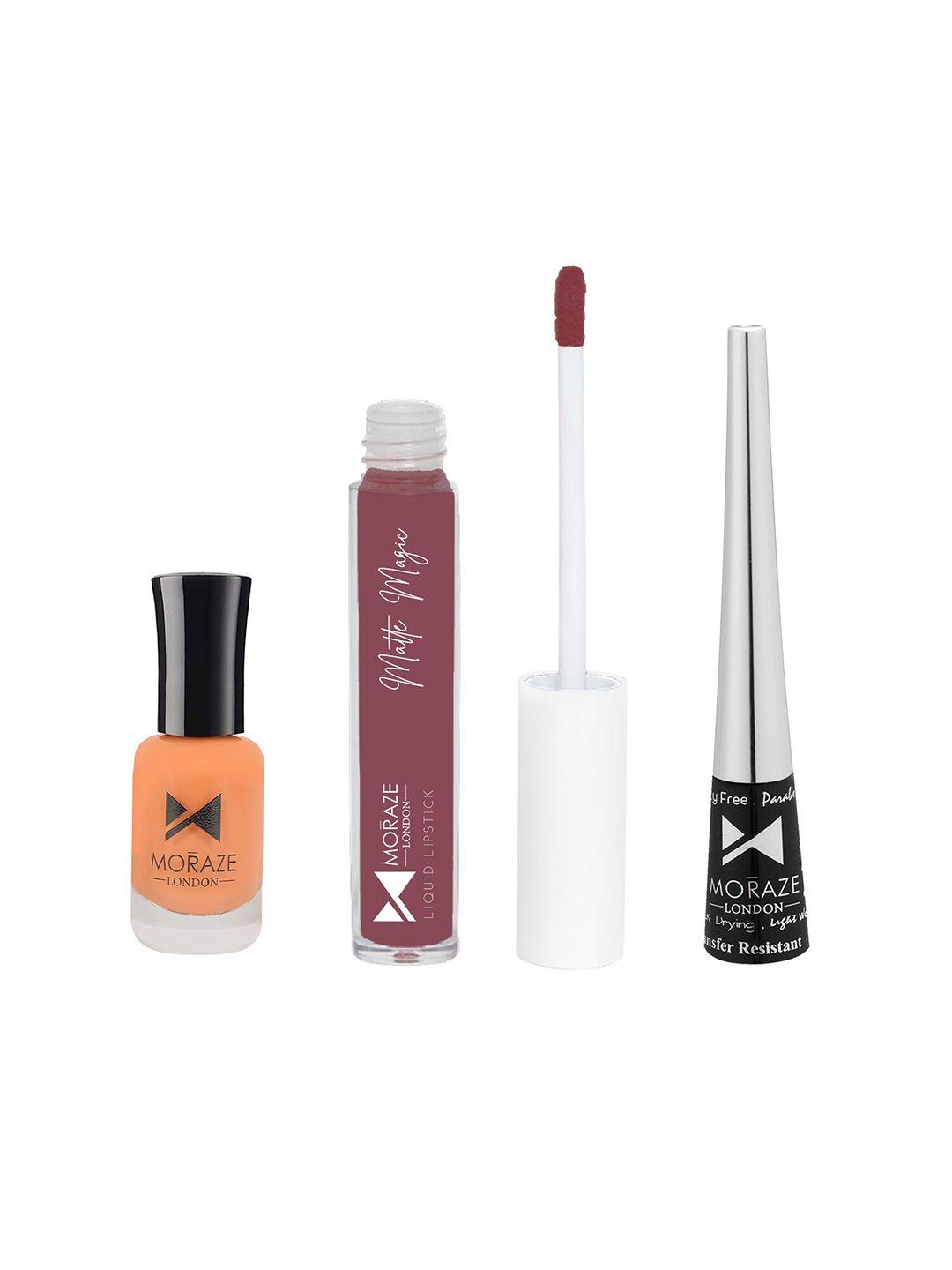 moraze pack of 1 nude nail polish (autumn) with 1 lipstick (shades of love) and 1 eyeliner