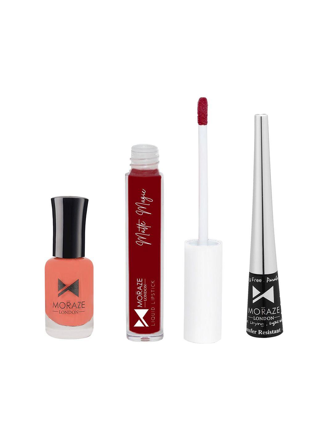 moraze pack of 1 nude nail polish (tootsi) with 1 lipstick (angle) and 1 eyeliner
