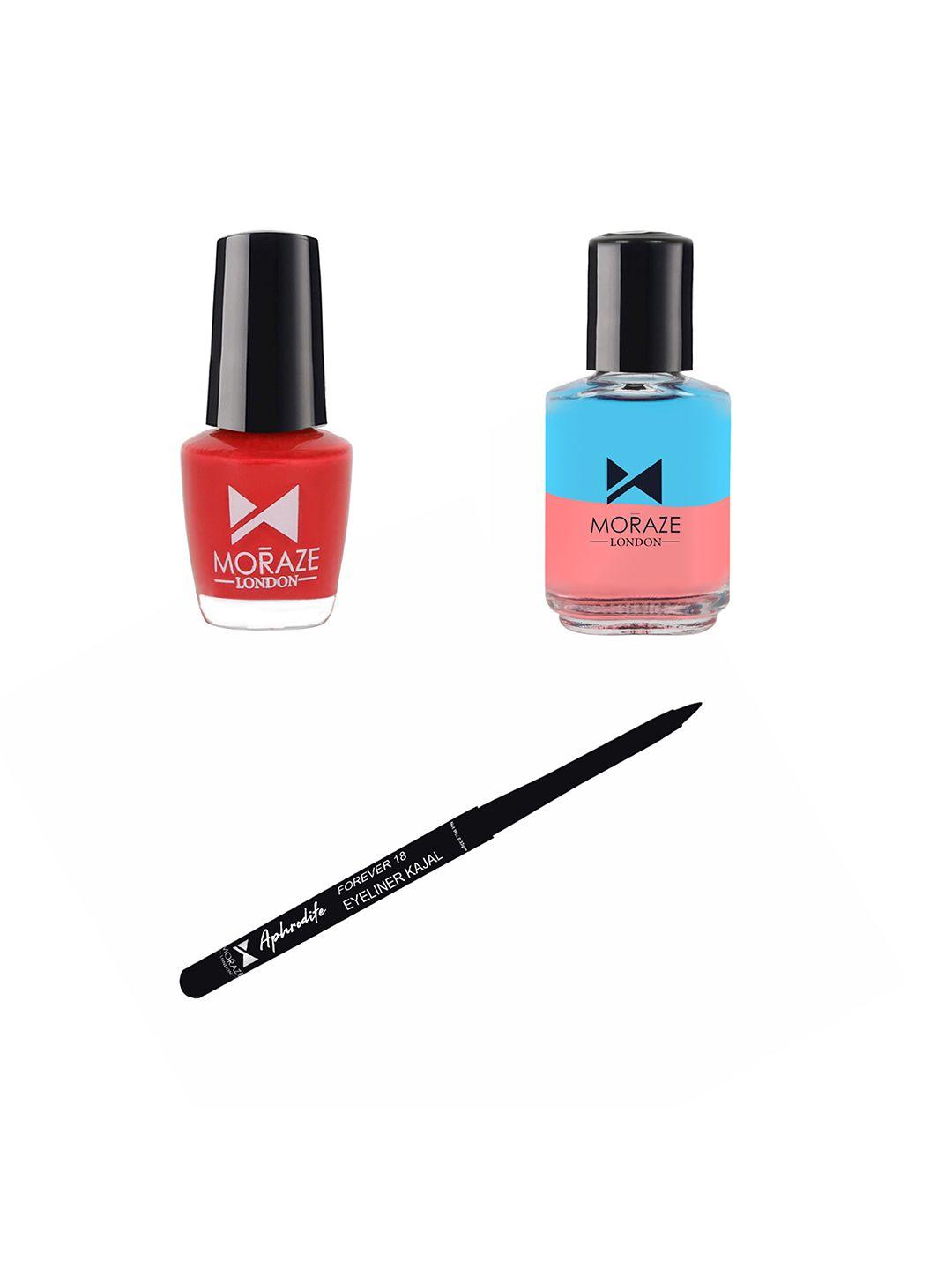 moraze pack of kajal with red nail polish & nail paint remover 5 ml & 30 ml