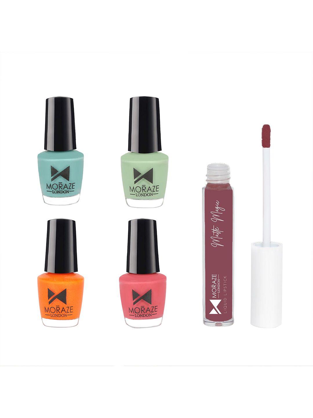 moraze set of 1 matte magic liquid lipstick - shade of love & 4 nail polishes
