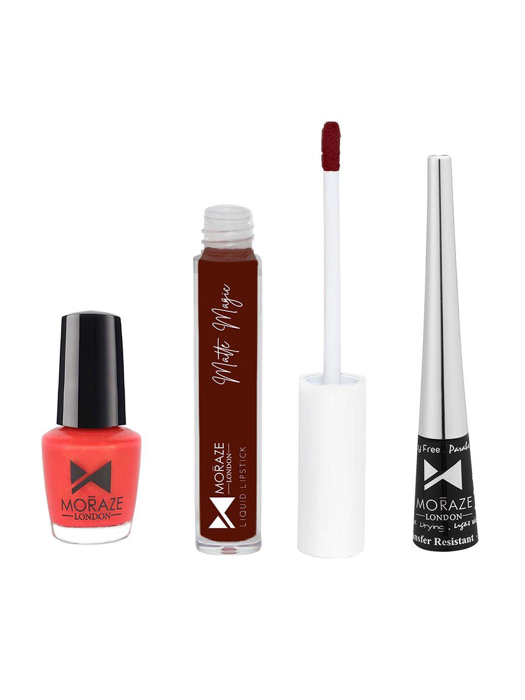 moraze set of 3 (jell-o-shot) nail polish with eyeliner & liquid lipstick - bold babe
