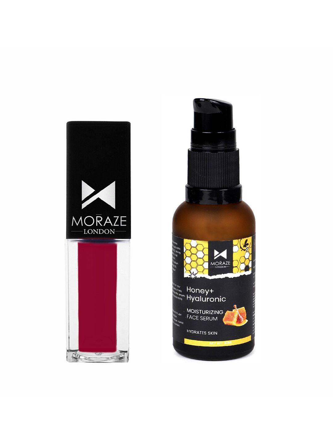 moraze set of honey+hyaluronic face serum 30ml & mini matte liquid lipstick 3ml - made