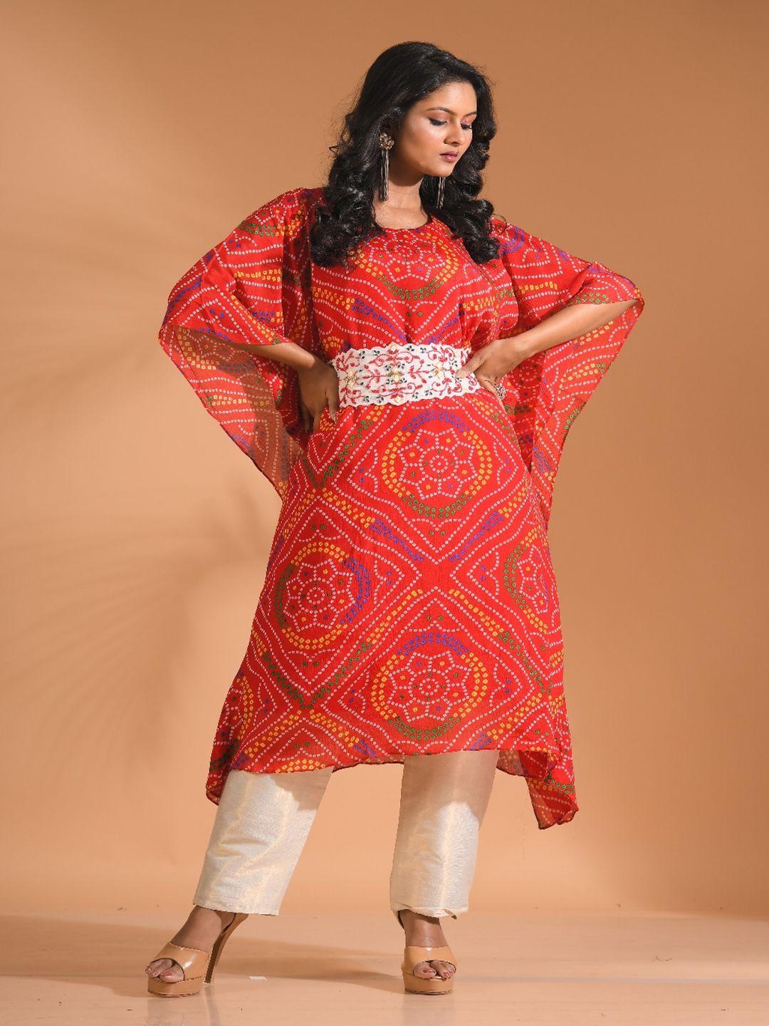 morchari bandhani printed round neck ethnic kaftan kurta