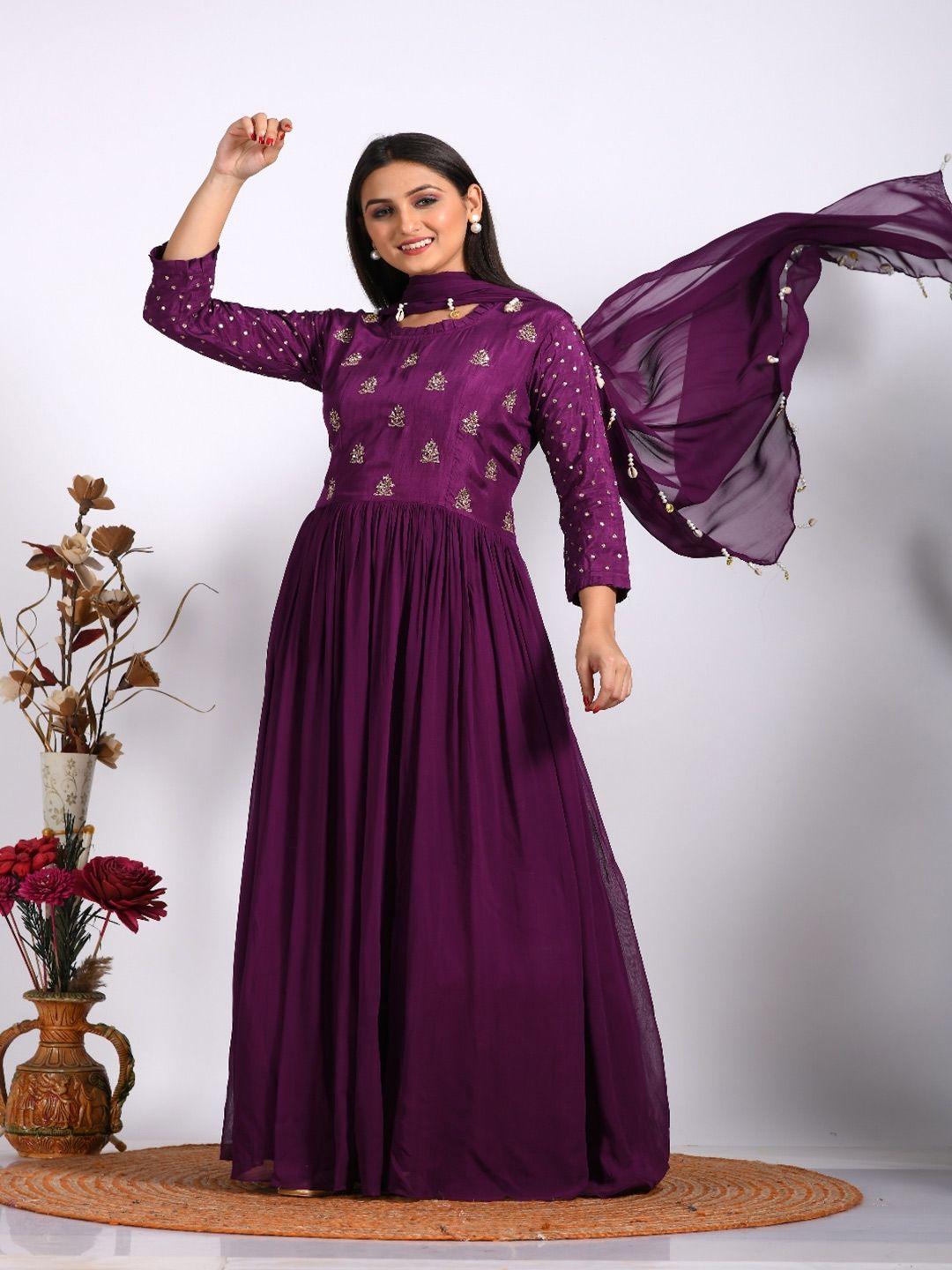 morchari embroidered fit & flared maxi ethnic dress with dupatta