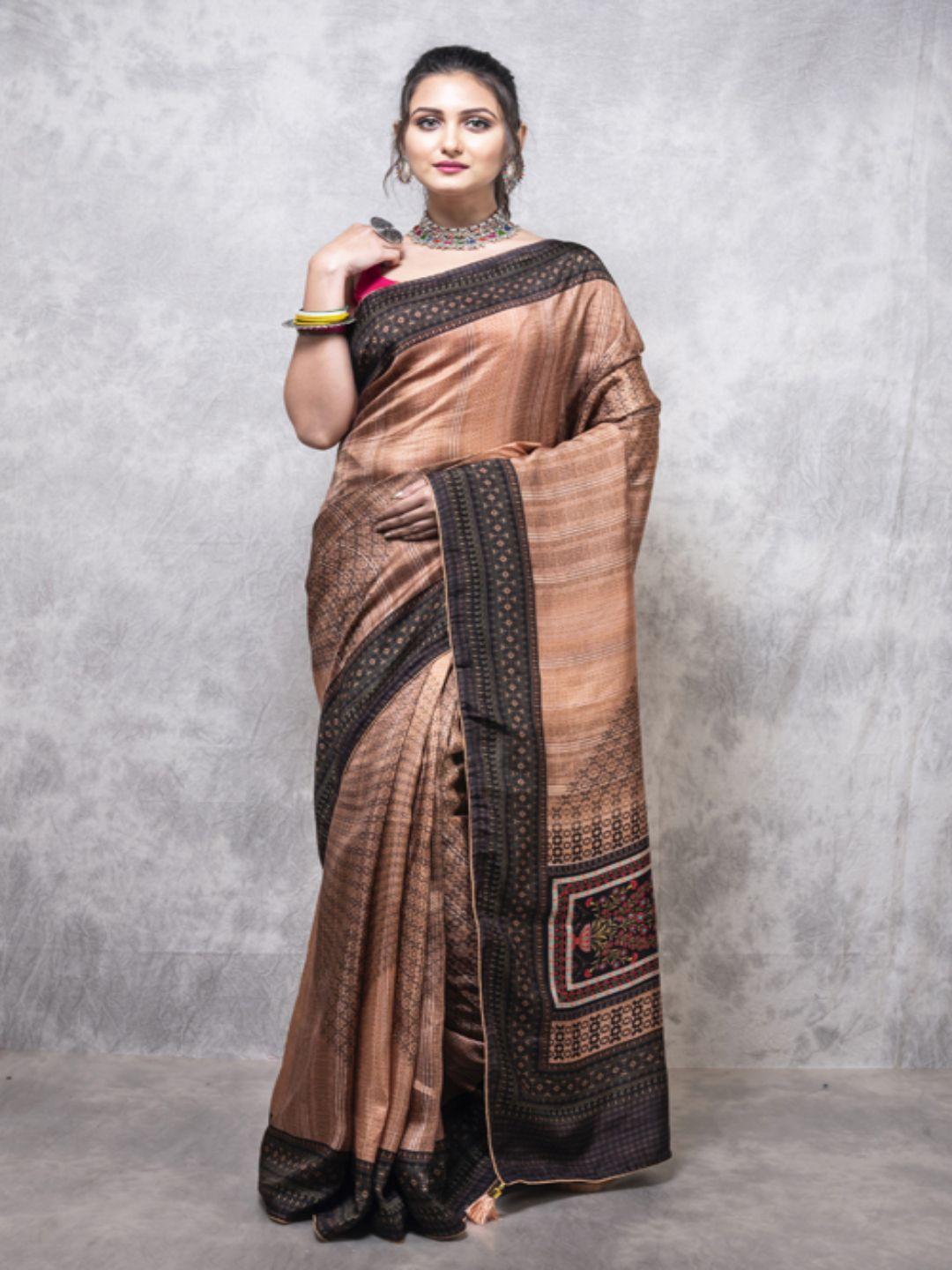 morchari geometric printed pure silk saree