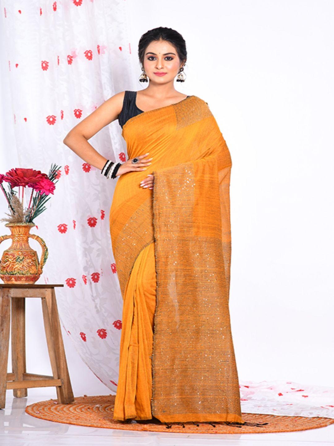 morchari mustard sequinned saree