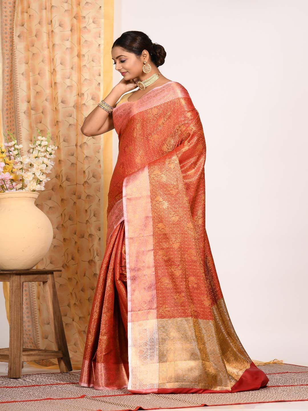 morchari woven design floral zari silk saree