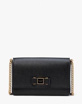 morgan bow embellished flap chain wallet