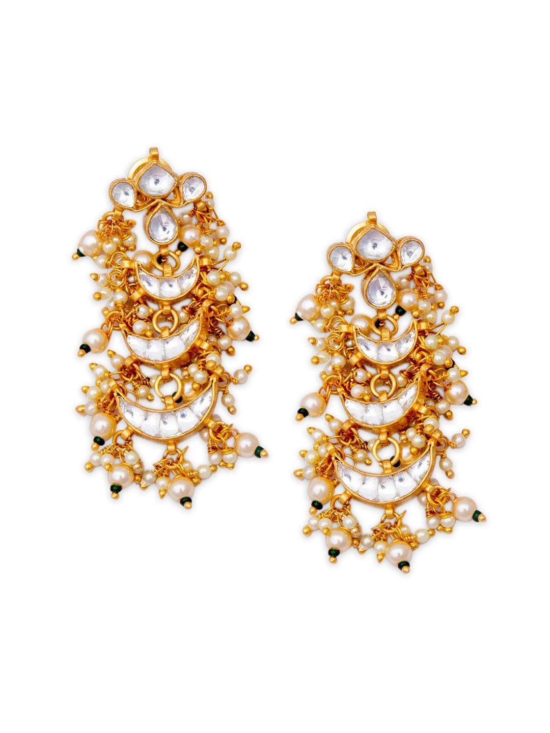 morkanth jewellery white & gold-plated crescent shaped chandbalis