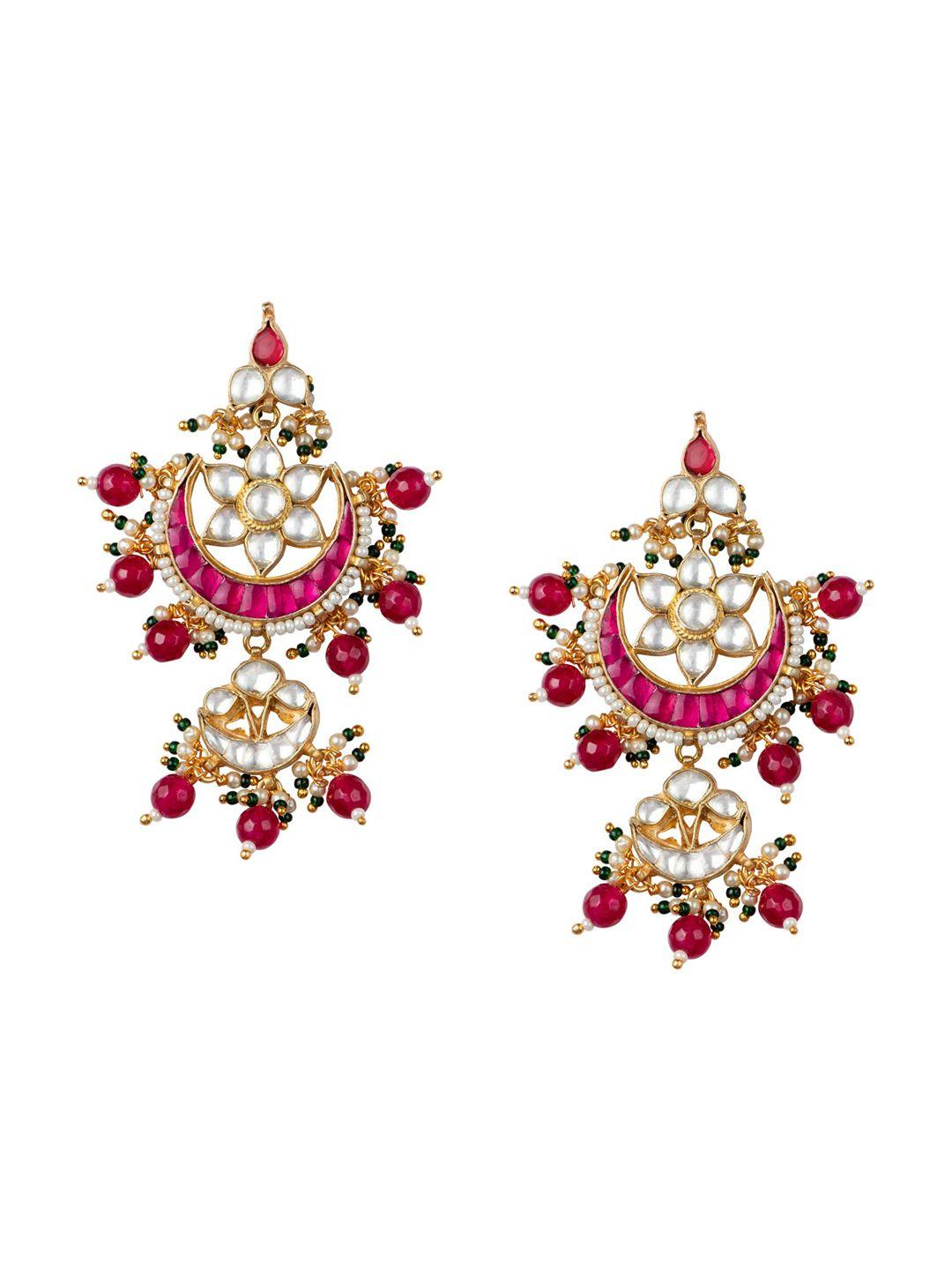 morkanth jewellery 24k gold-plated & pink classic chandbalis