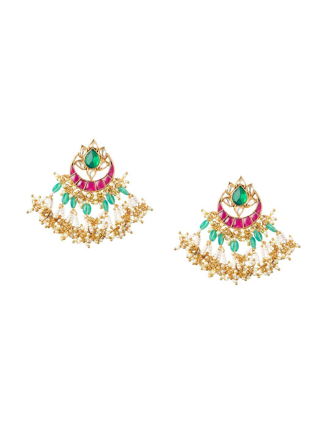 morkanth jewellery 24k gold plated green & pink kundan handmade contemporary jhumkha
