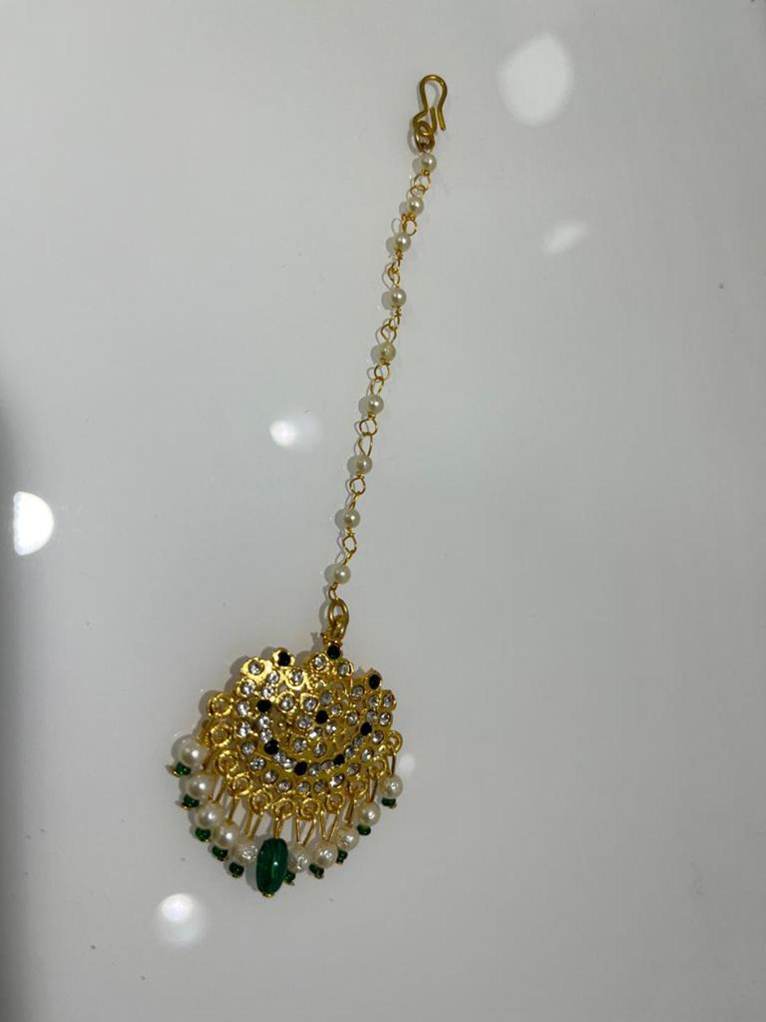 morkanth jewellery gold-plated stone-studded & beaded maangtikka