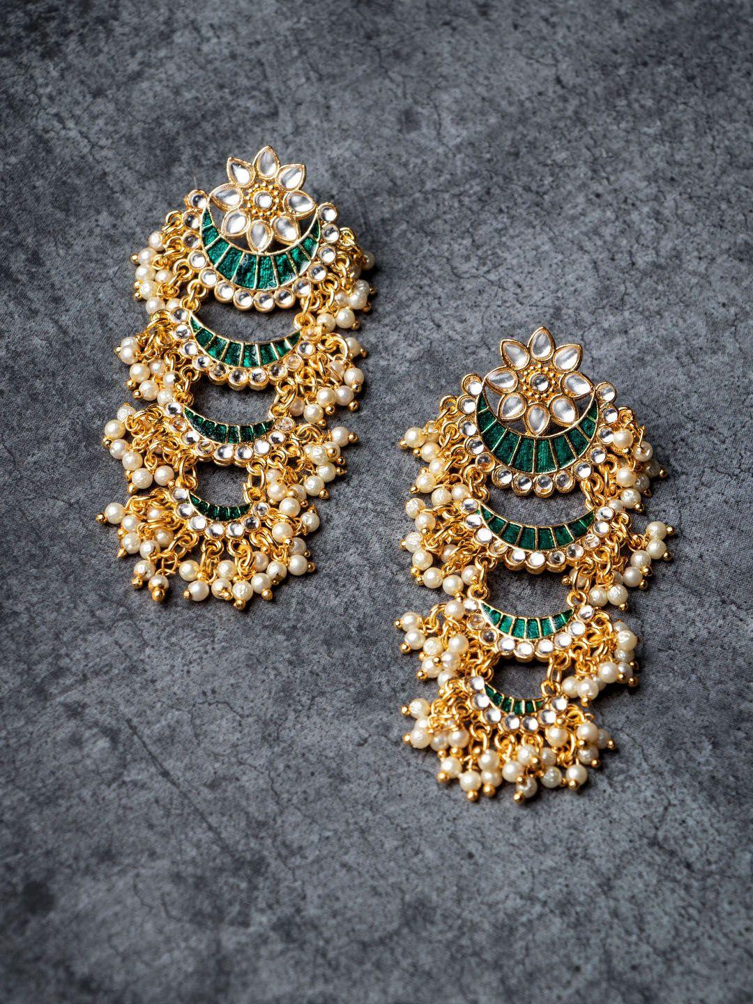 morkanth jewellery green & gold-toned contemporary drop earrings